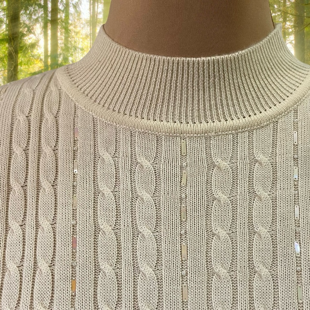NWT Alfred Dunner Detailed Short Sleeve Ivory Cable Knit Sweater